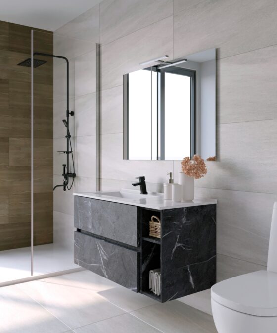 moderno mueble de baño acabado marmol oscuro