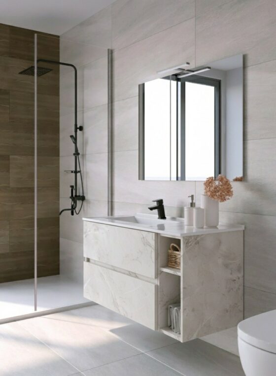 conjunto de baño mármol claro