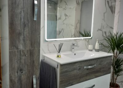 Mueble de baño modelo Plus combinado con blanco/ceniza tirador