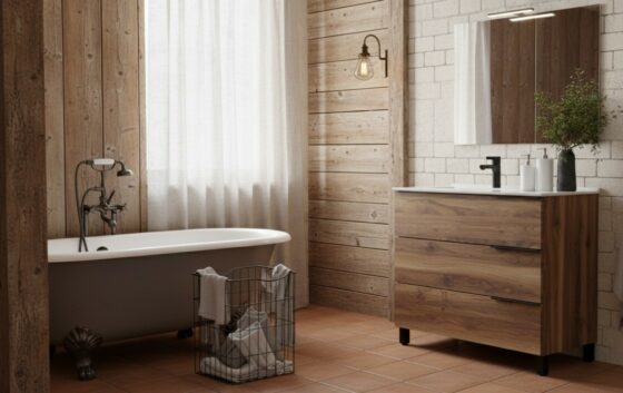Mueble de baño rustico y elegante color nogal