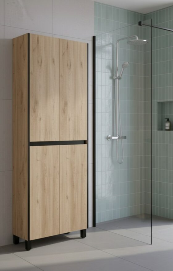Columna auxiliar de baño sin tirador, diseño minimalista vertical,