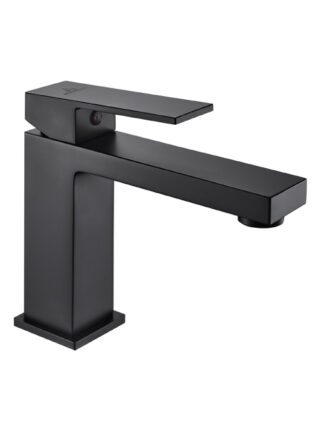 Grifo monomando para mueble de baño en acabado negro mate, con aireador, diseño moderno y elegante, ideal para lavabos de baño.
